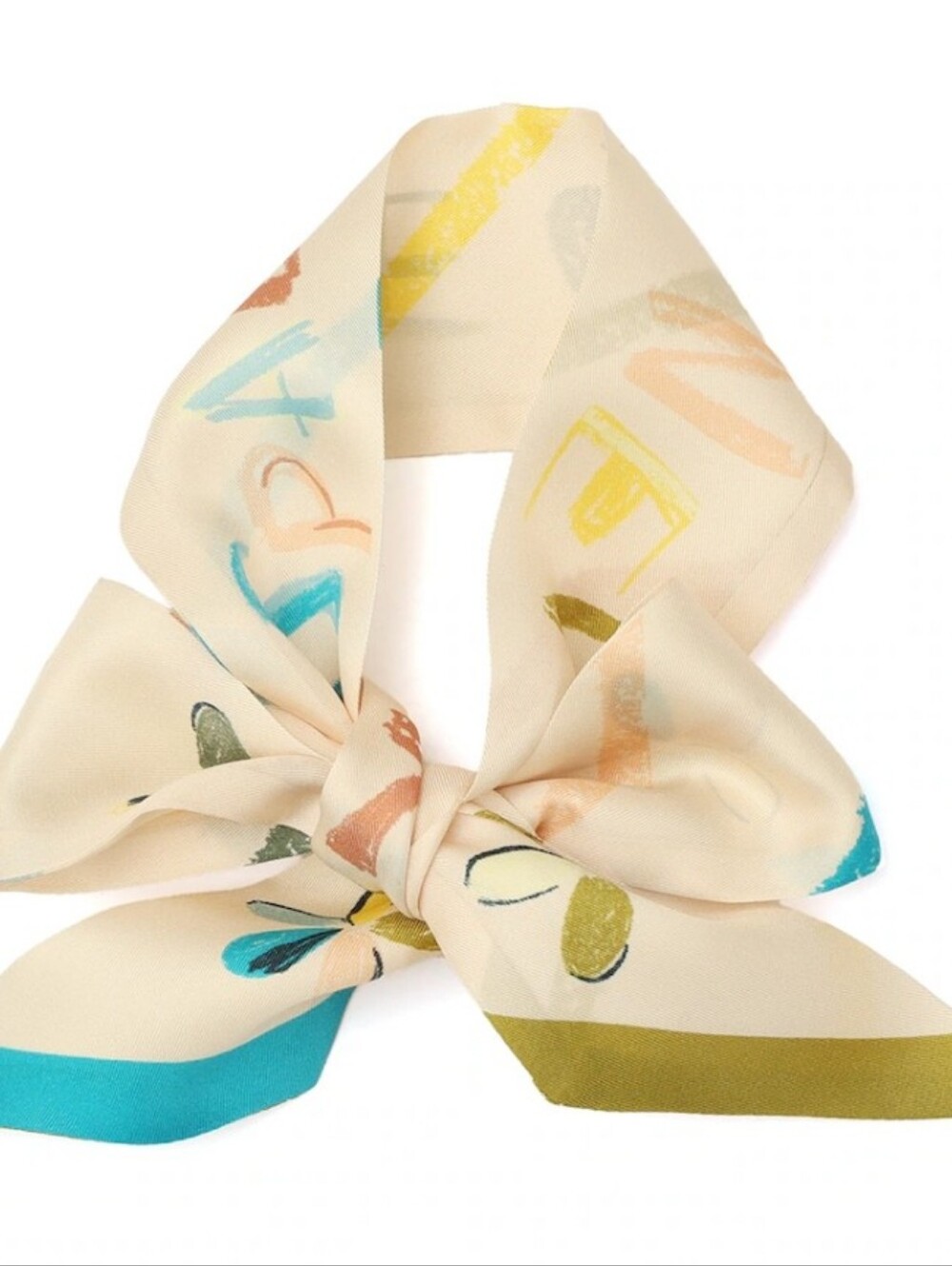 kate spade Scribble Skinny Silk Scarf -Cream with Multi-Color Accents/BRAND NEW